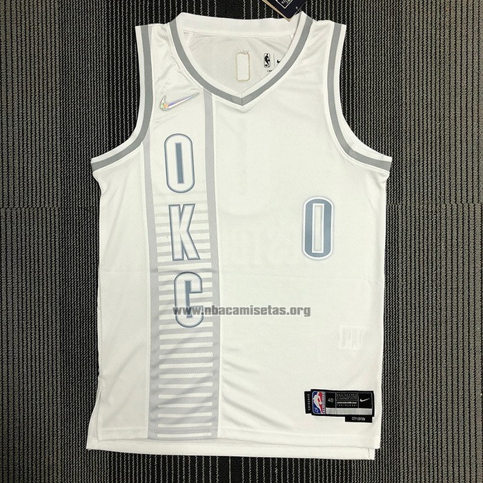 Camiseta Oklahoma City Thunder Russell Westbrook NO 0 Ciudad 2021-22 Blanco